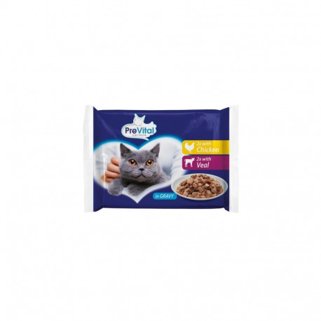 Prevital kana ja vasikaliha kastmes - märgkassitoit - 4 x 100 g