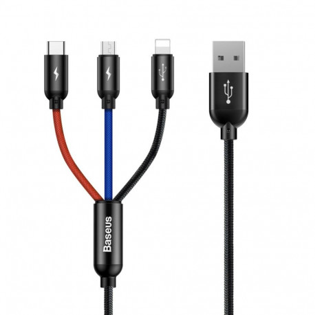 BASEUS Colorfone CAMLT-BSY01 USB kaabel 1,2 m USB A 3 x USB C must, punane, sinine