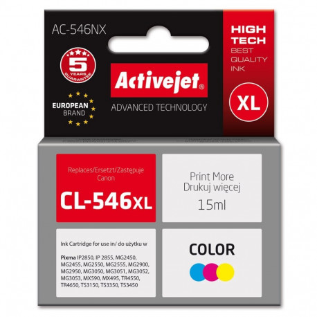 Activejet AC-546NX Printer Ink for Canon, Replacement Canon CL-546XL; Supreme; 15 ml; colour, cyan, 