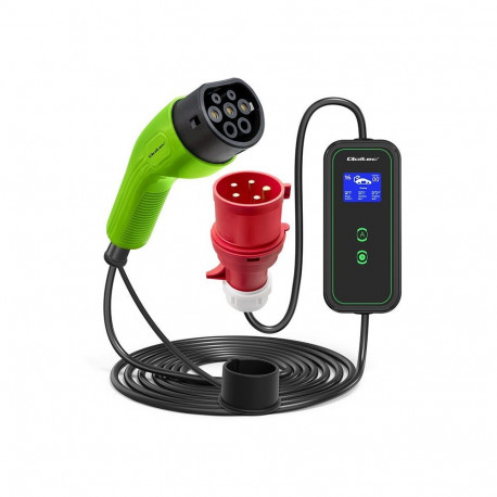 Qoltec Mobile EV Car Charger Adjustable 2in1 Type2 | 11kW | CEE 5 PIN | LCD | 3 phases | Portable |