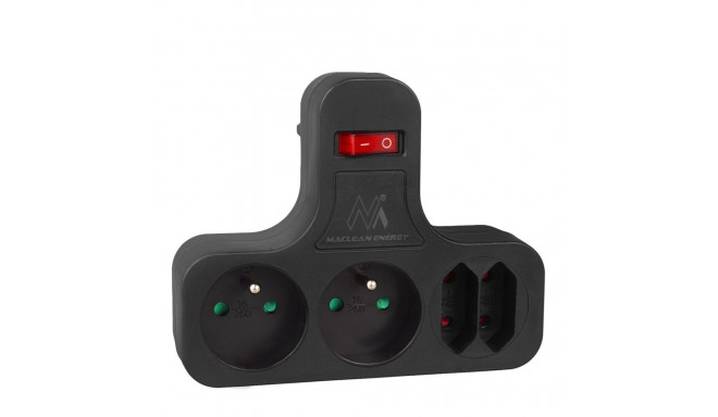 Maclean Current Socket, Quadruple with Switch, Stabilizing Foot, Type E, 2x2.5A, 2x16A, MCE224 E/B