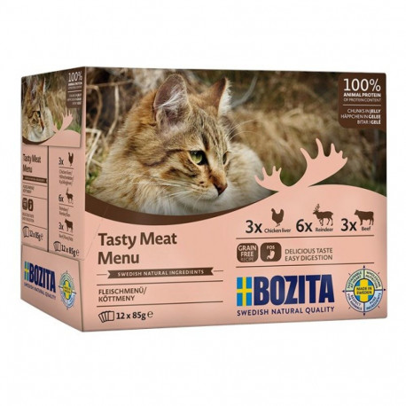 BOZITA maitsev liha menüü multibox maitsevalik želees märg kassitoit 12 x 85g