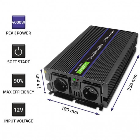 Qoltec Monolith 4000 MS Lainepingemuundur | 12V kuni 230V | 2000/4000W | USB