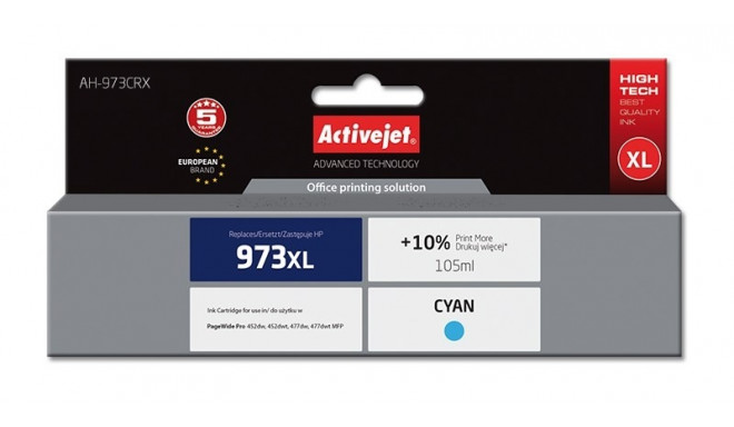 Activejet AH-973CRX tindikassett (asendus HP 973XL F6T81AE; premium; 105 ml; tsüaan)