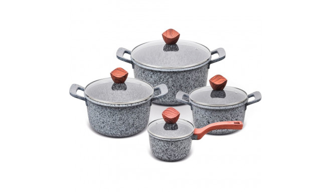 PROMIS potikomplekt GRANITE, kastrul 16 cm, potid 20,24,28 pruunide käepidemetega
