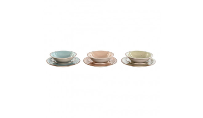 Dinnerware Set Home ESPRIT Blue Green Multicolour Pink Amber Stoneware 26,5 x 26,5 x 3 cm 27,5 x 27,