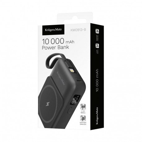 POWERBANK indukcyjny Kruger&Matz 10000 mAh magnetiline kaabliga must
