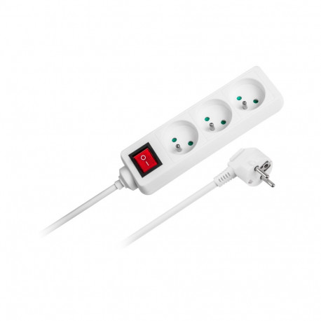 Przedłużacz 3 gniazda 5m typu francuskiego z przełącznikiem (3x1,5mm) Rebel biały