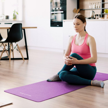 Mata gimnastyczna do ćwiczeń joga, pilates, fitness, 183x61cm, grubość 6mm, materiał TPE, fioletowa,