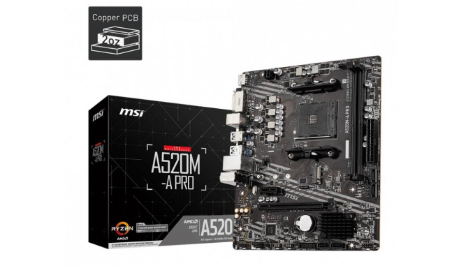 MSI mainboard AMD A520 SAM4 MicroATX 1xPCI-Express 3.0 1x 1xPCI-Express 3.0 16x 1xM.2 DDR4