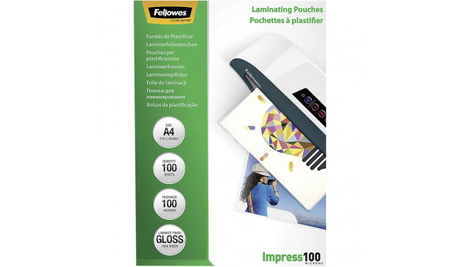 Fellowes A4 Glossy 100 Micron Laminating Pouch 100-pack