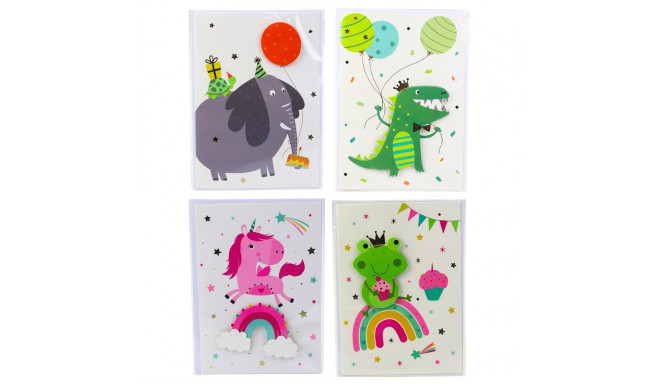3D õnnitluskaart ükssarvik elevant konn dinosaurus + ümbrik