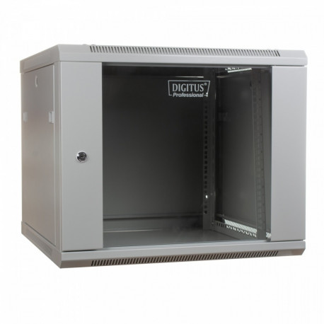 Wall mount cabinet 19 9U 501/600/450mm, glass door, grey (RAL 7035)