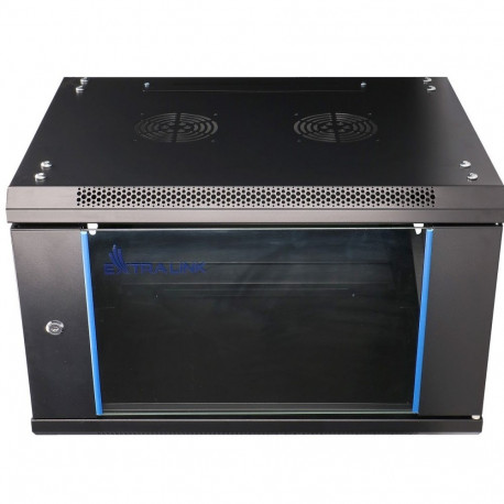 Wall cabinet rack 6U 600x600 black glass door
