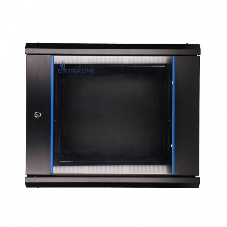 Wall cabinet rack 9U 600x450 black glass door