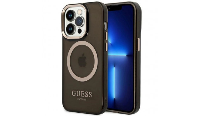 Guess kaitseümbris iPhone 14 Pro 6.1" Gold Outline Translucent MagSafe, must (GUHMP14LHTCMK)