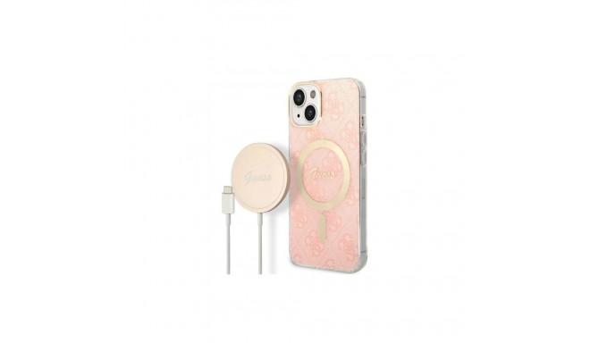 Set Guess GUBPP14SH4EACSP Case+ Charger iPhone 14 6.1" pink/pink hard case 4G Print MagSafe