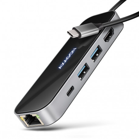 Axagon USB-jaotur HMC-6GLN 5Gbps 2x USB-A USB-C HDMI 4k/60Hz RJ-45 PD 100W USB-C-kaabel