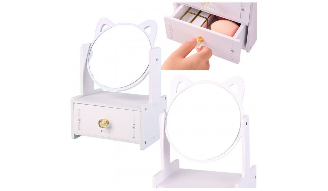 Mini Toaletka Lusterko Do Makijażu Szuflada Uszy Drewniana Biała