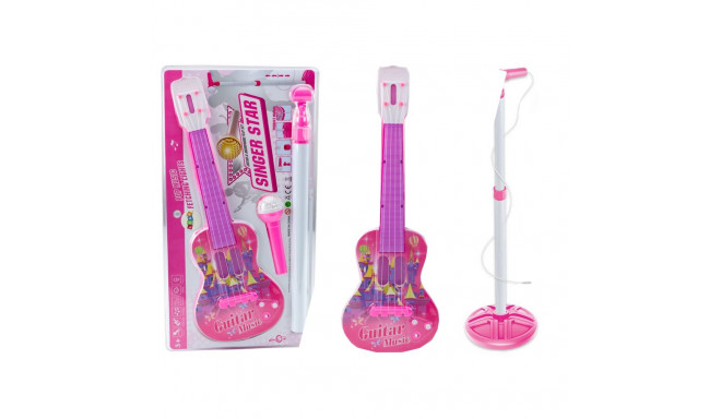 komplekt elektrikitarr statiiv mikrofoniga patareidega roosa