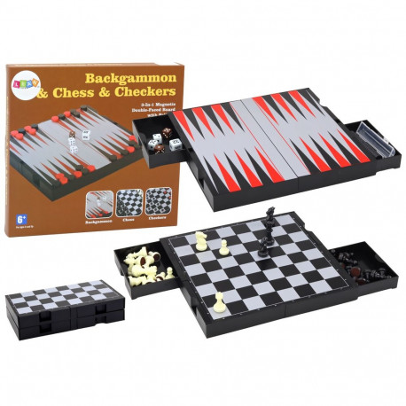 Zestaw Gier 3w1 Plansza Magnetyczna Szachy Warcaby Backgammon