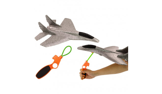 Samolot Myśliwiec Styropianowy Z Procą Wyrzutnia Szary