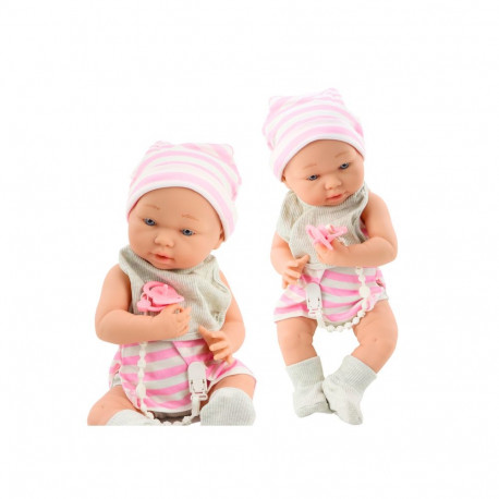 Lalka Bobas w Biało-Różowym Ubranku Czapeczka Smoczek Śliniaczek Kołderka