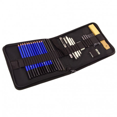 Zestaw Artystyczny Do Szkicowania Ołówki Akcesoria Piórnik 32 el.