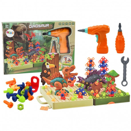 Klocki Puzzle Konstrukcyjne 3D DIY Dinozaury Rozkręcanie Wiertarka
