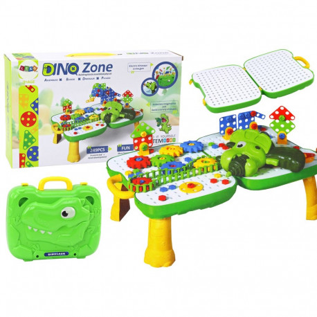 stolik kohver komplekt DIY pusle klotsid dinosaurus kruvikeeraja 249 osa