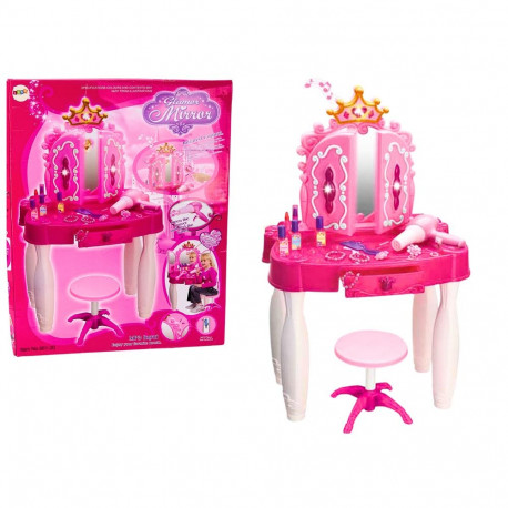 Roosa võlukepiga juhitav MP3 tualettlaud tarvikutega