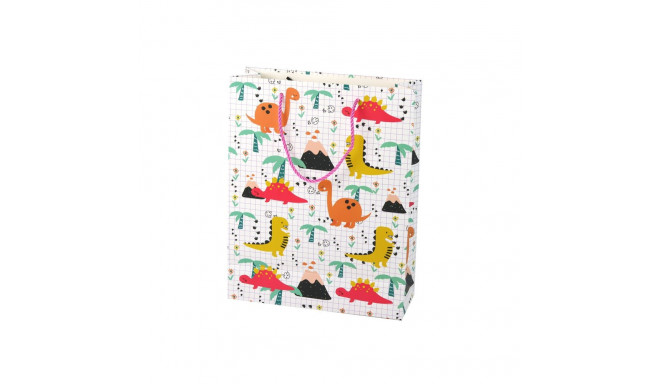 Torba Prezentowa W Kratkę Kolorowa Dinozaury 32 cm x 26 cm x 10 cm