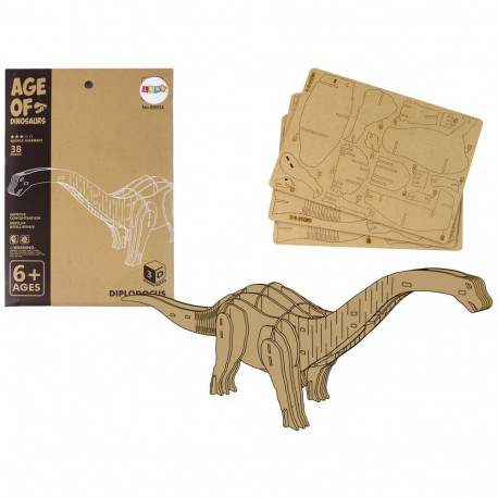 Drewniane Puzzle Przestrzenne 3D Brontozaur Składanka Edukacyjna 38 Elementów
