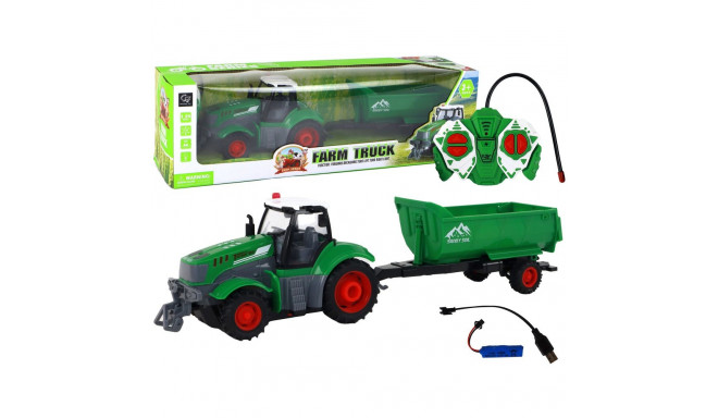 juhtmev juhtimispuldiga traktor haagisega 1:24 tuled roheline
