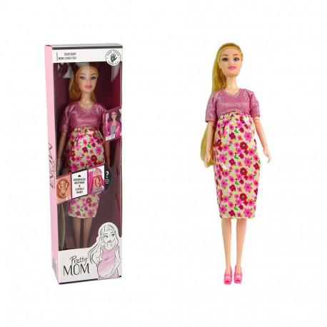 Lalka Dla Dzieci W Ciąży Różowa Sukienka Kwiaty