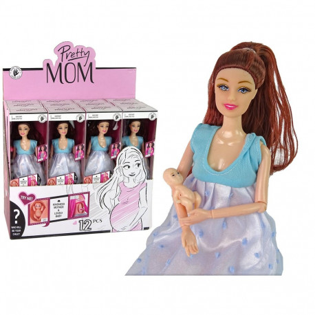 rasedusnukuga ema imik avatava kõhuga sinine kleit 30 cm