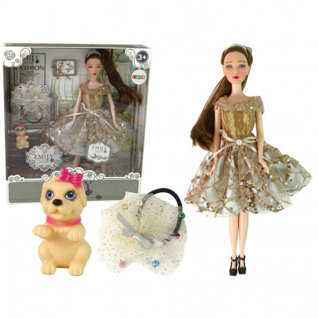 Emily nukk laste jaoks koerakesega pikad juuksed