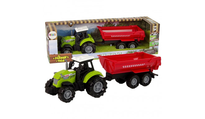 zielony traktor punase haagisega heli