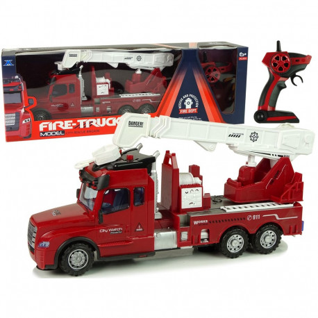 Zdalnie Sterowana Straż Pożarna Pilot 2,4G Światła Dźwięki Dźwig Czerwony