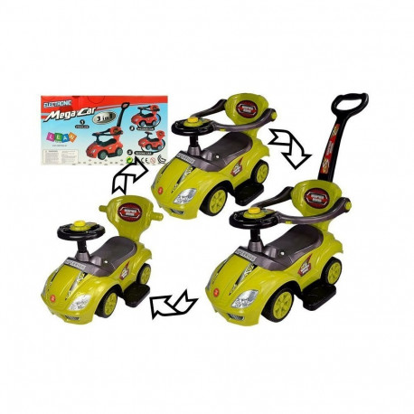 Mega Car lükkesangaga pealistutav auto 3in1 helisignaali ja panipaigaga, kollane