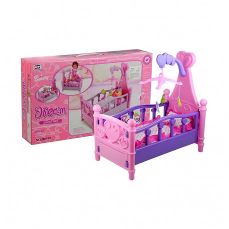 Duże Łóżeczko Dla Lalki z Karuzelką i Pościelą Różowo-Fioletowe 48cm