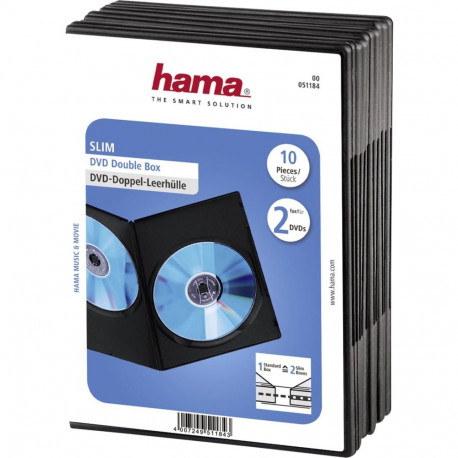 Hama Slim DVD Double Jewel Case 10 tk, must 51184