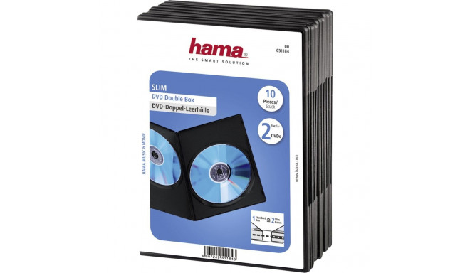 Hama Slim DVD Double Jewel Case 10 tk, must 51184