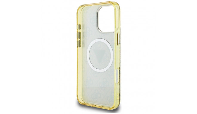 Guess IML Metal Glitter 4G Circle Triangle MagSafe ümbris Phone 16 Pro pruun