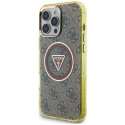 Case Guess IML Metal Glitter 4G Circle Triangle MagSafe for Phone 16 Pro brown