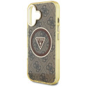 Case Guess IML Metal Glitter 4G Circle Triangle MagSafe for iPhone 16 brown