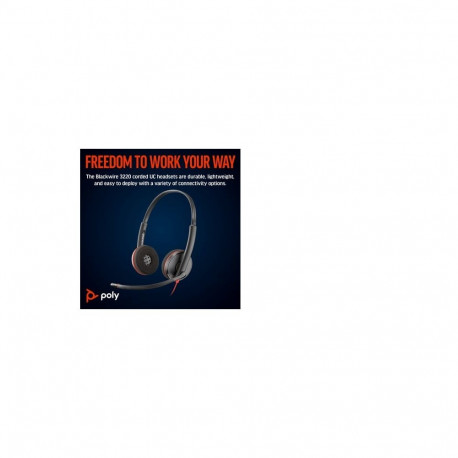Poly Blackwire 3220 stereo juhtmega peakomplekt, USB-C, USB-C/A adapter, must