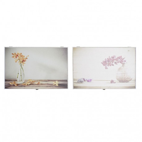Dekoratiivne karp DKD Home Decor Kollane Beež Roosa Puit MDF Kwiaty Vaas Mõõtja (2 Ühikut)