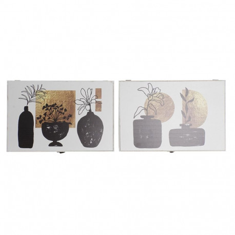 Dekoratiivne karp DKD Home Decor Valge Must Kuldne Puit MDF Kaasaegne Vaas (2 Ühikut)