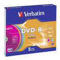 1x5 Verbatim DVD-R 4,7GB Värviline 16x Kiirus, Õhuke Karp